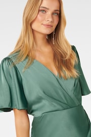 Forever New Green Chelsea Flutter Sleeve Satin Maxi Dress - Image 2 of 4