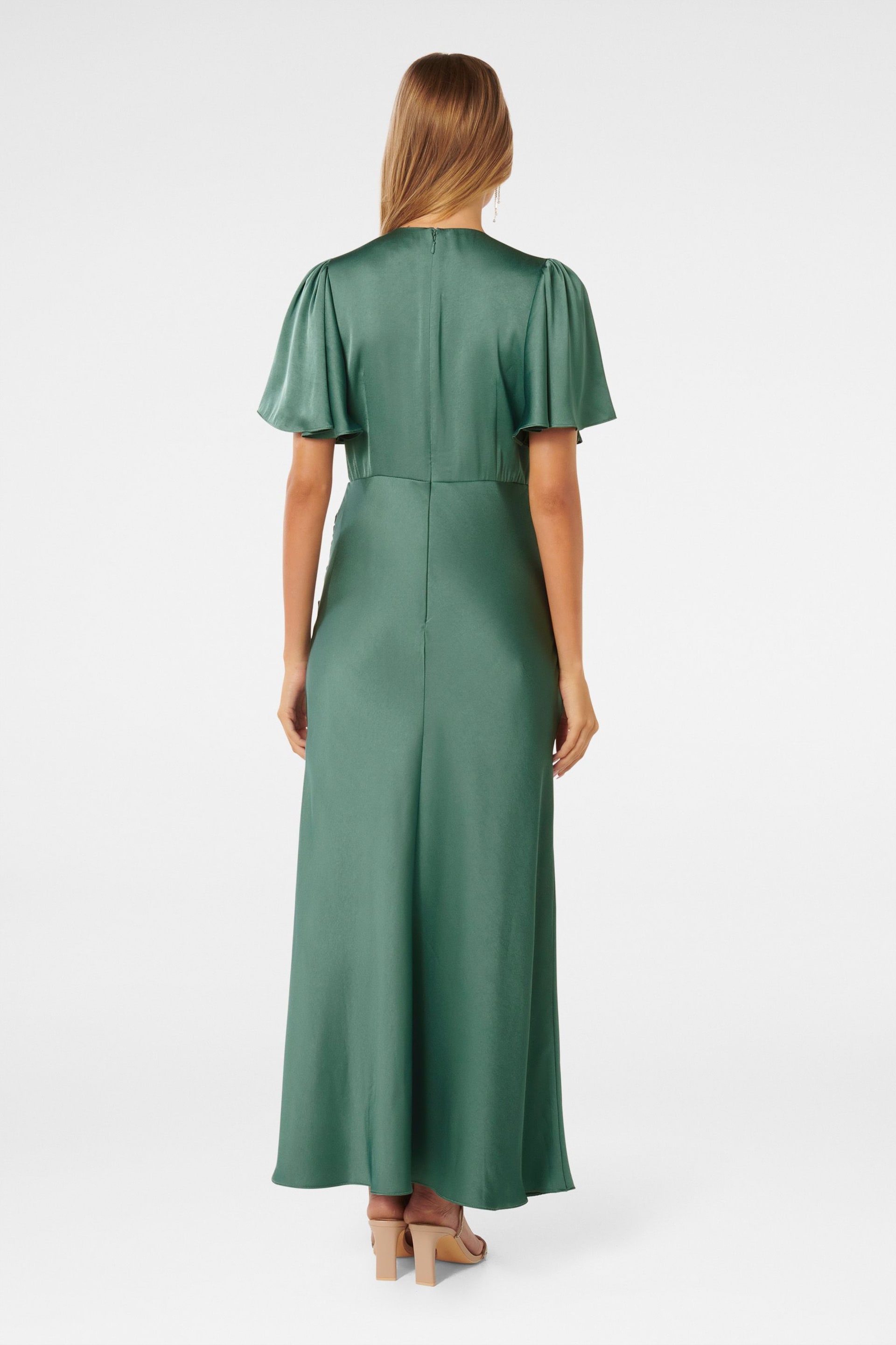 Forever New Green Chelsea Flutter Sleeve Satin Maxi Dress - Image 4 of 4