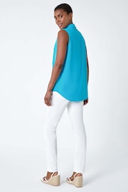 Roman Blue Sleeveless Button Through Top - Image 3 of 5