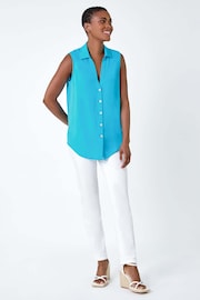 Roman Blue Sleeveless Button Through Top - Image 4 of 5