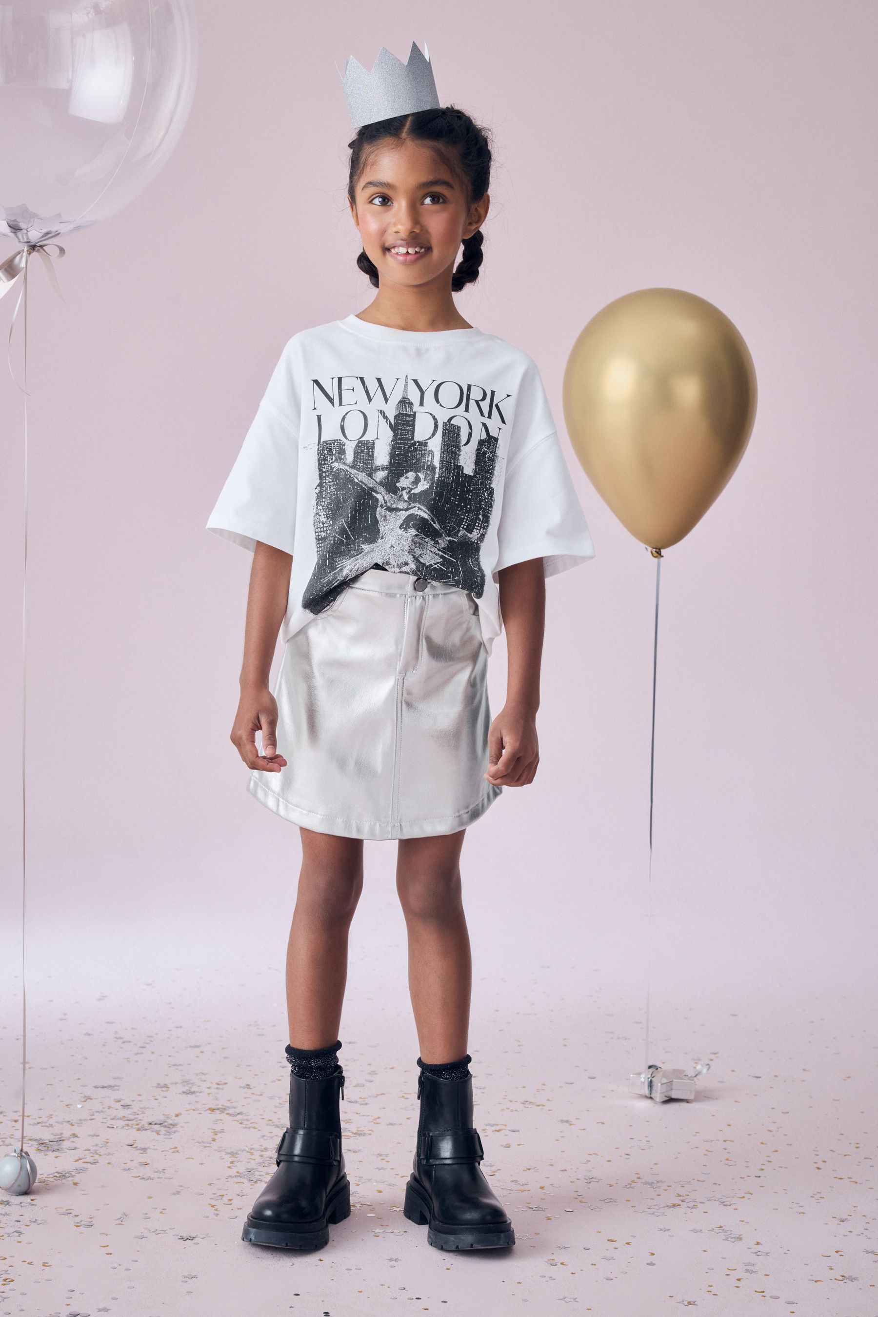 Buy Silver Metallic Skirt 3 16yrs from the Next UK online shop