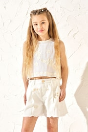 Angel & Rocket Cream Raya Embroidered Denim 100% Cotton Shorts - Image 3 of 6