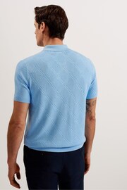 Ted Baker Blue Ventar Regular Short Sleeve Diagonal Diamond Polo Shirt - Image 4 of 6