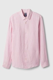 Gap Pink Stripe Soft Linen Long Sleeve Shirt - Image 4 of 4