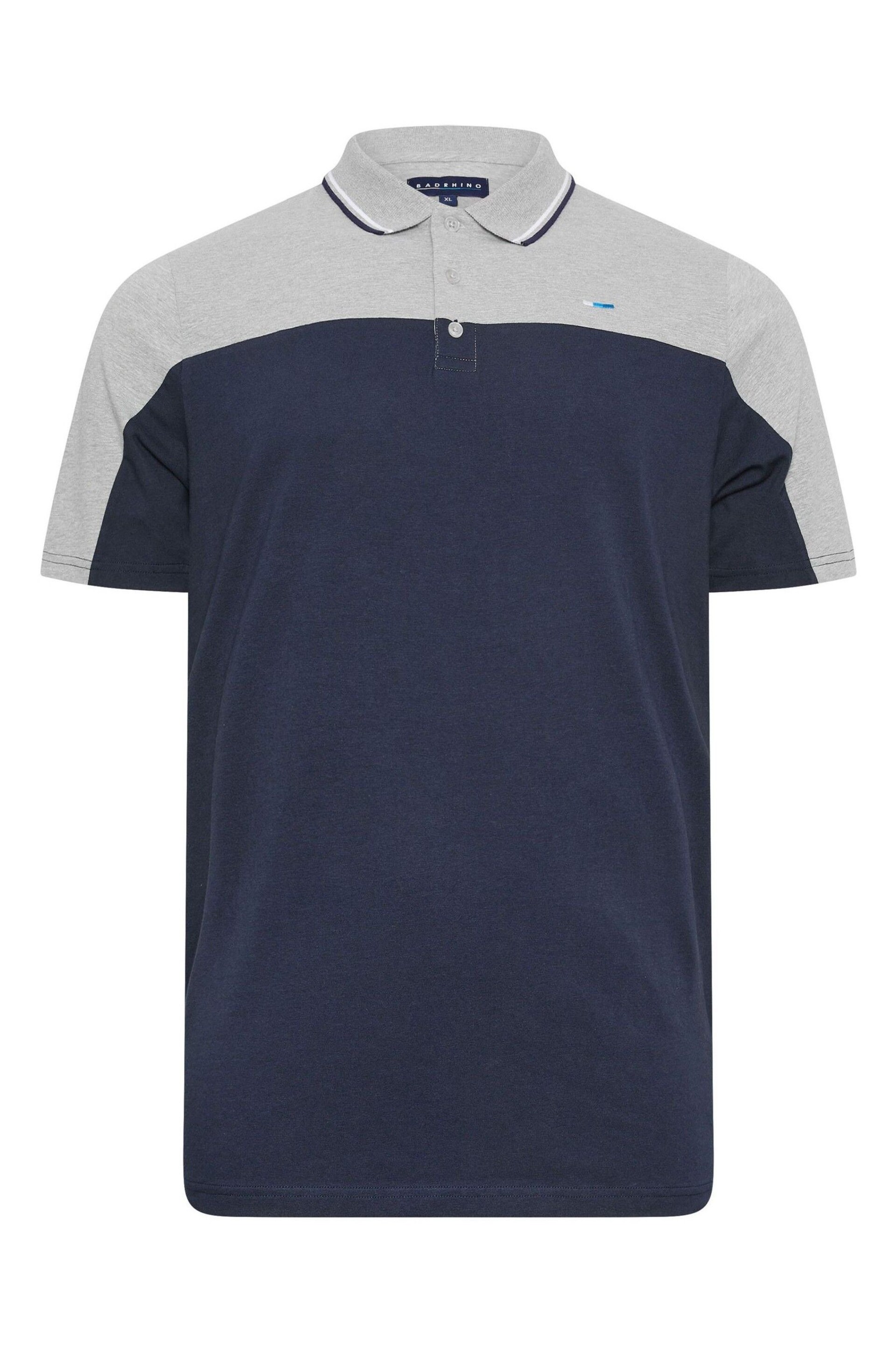 BadRhino Big & Tall Blue Cut & Sew Jersey Polo Shirt - Image 2 of 3
