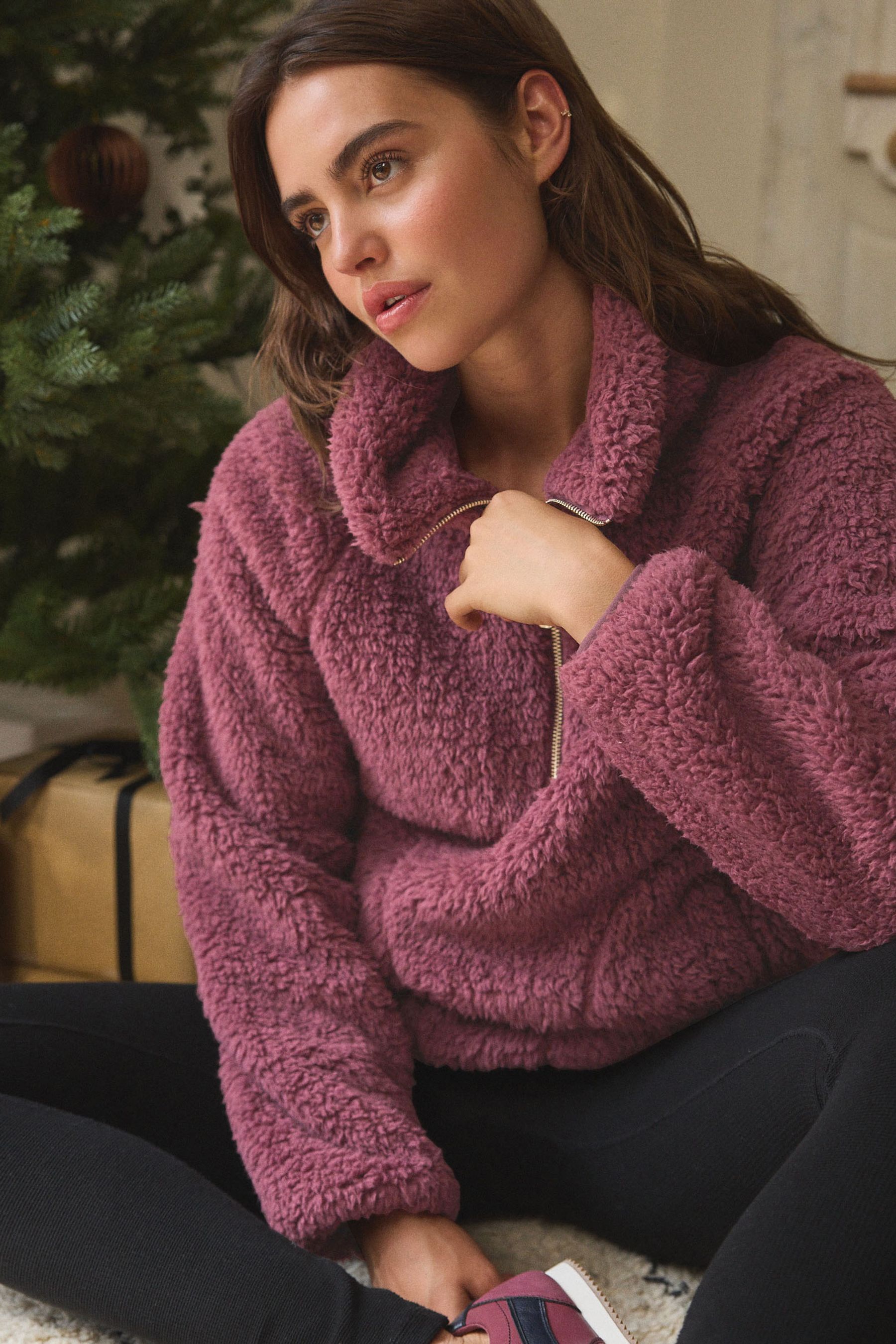 Buy Pink Borg Half Zip Jacket from the Next UK online shop