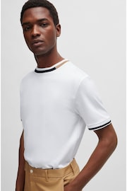 BOSS White Mercerised-Cotton T-Shirt With Signature-Stripe Details - Image 1 of 5