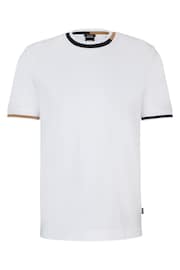 BOSS White Mercerised-Cotton T-Shirt With Signature-Stripe Details - Image 5 of 5