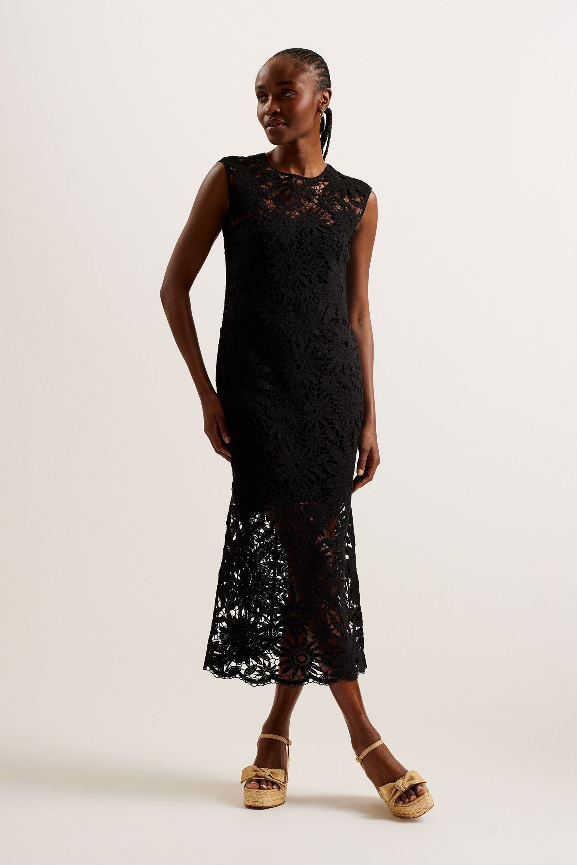 Ted Baker Black Crochet Sleeveless Corha Midi Dress - Image 1 of 5