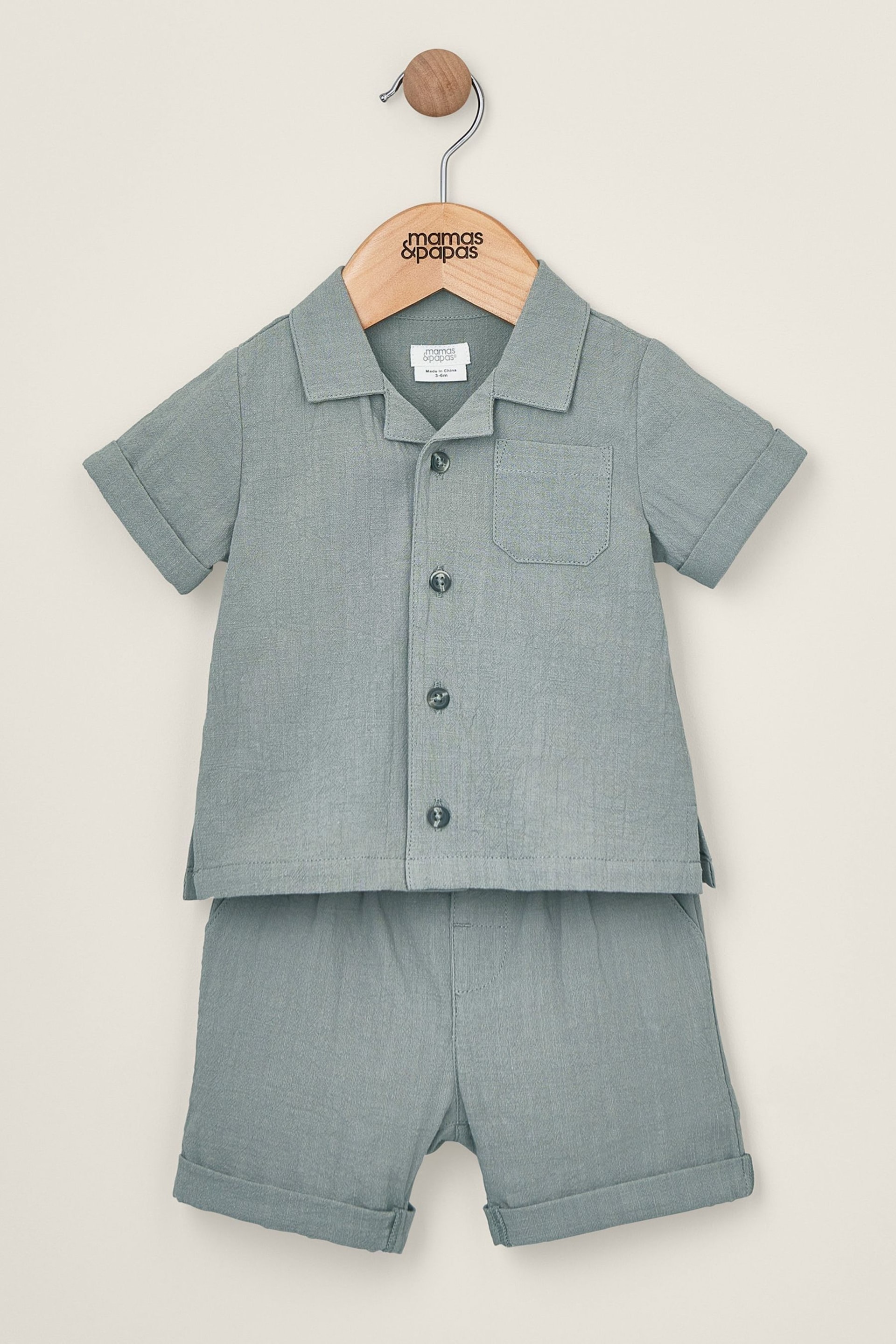 Mamas & Papas Green Shirt And Shorts Set 2 Piece - Image 1 of 4