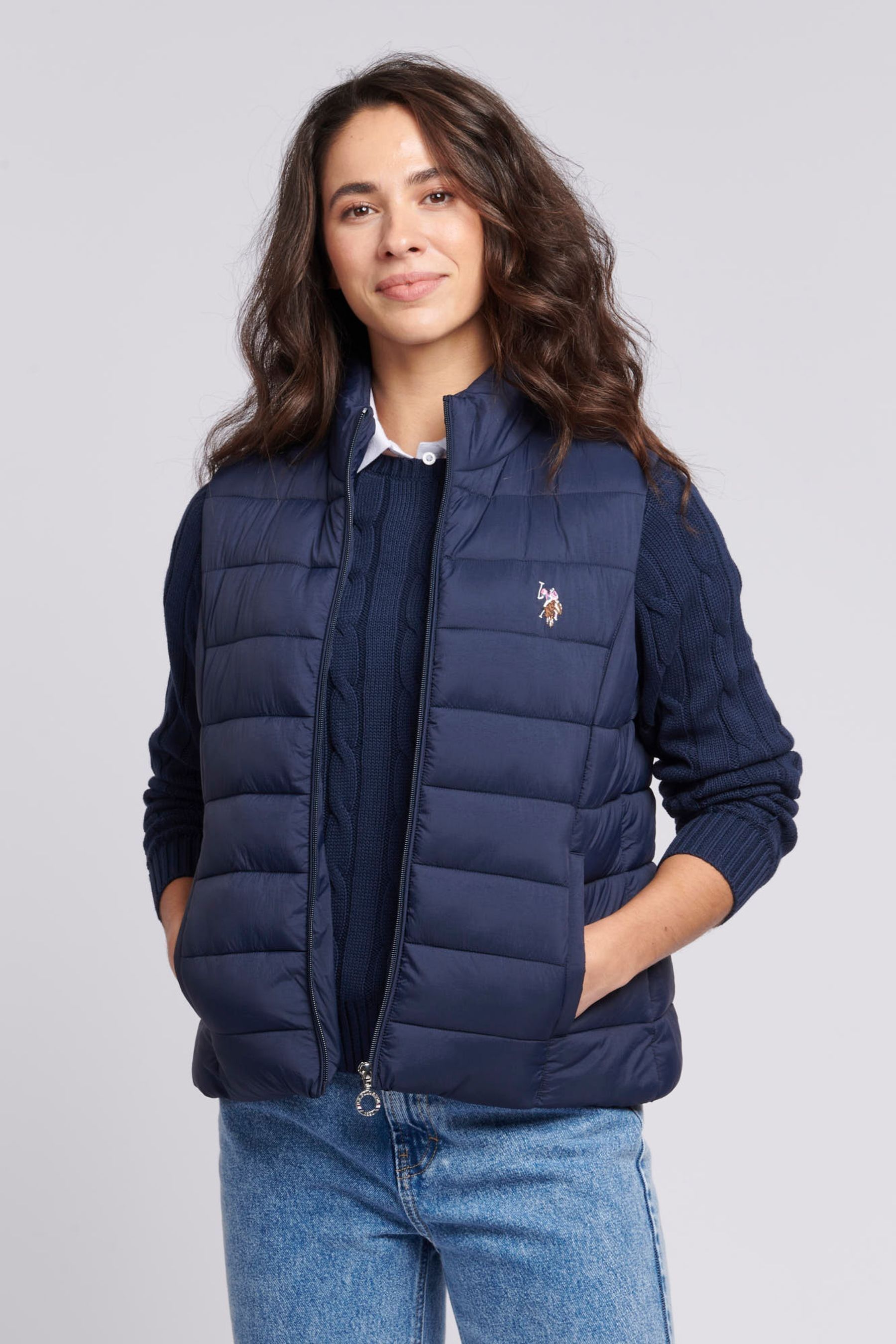 U.S. Polo Assn. Blue Lightweight Womens Puffer Gilet medium