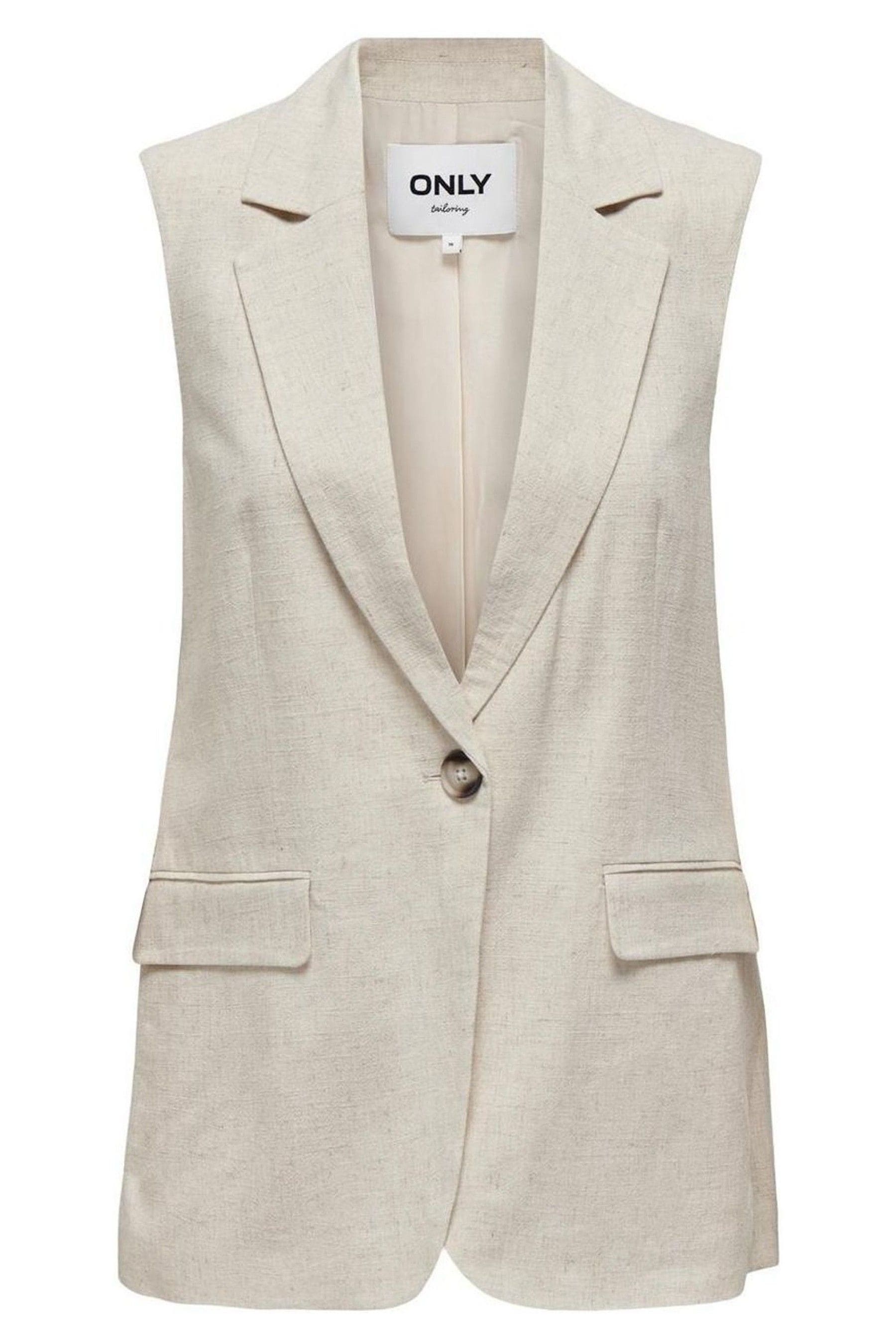 ONLY Cream Tailored Sleeveless Blazer Waistcoat With A Touch Of Linen Vest