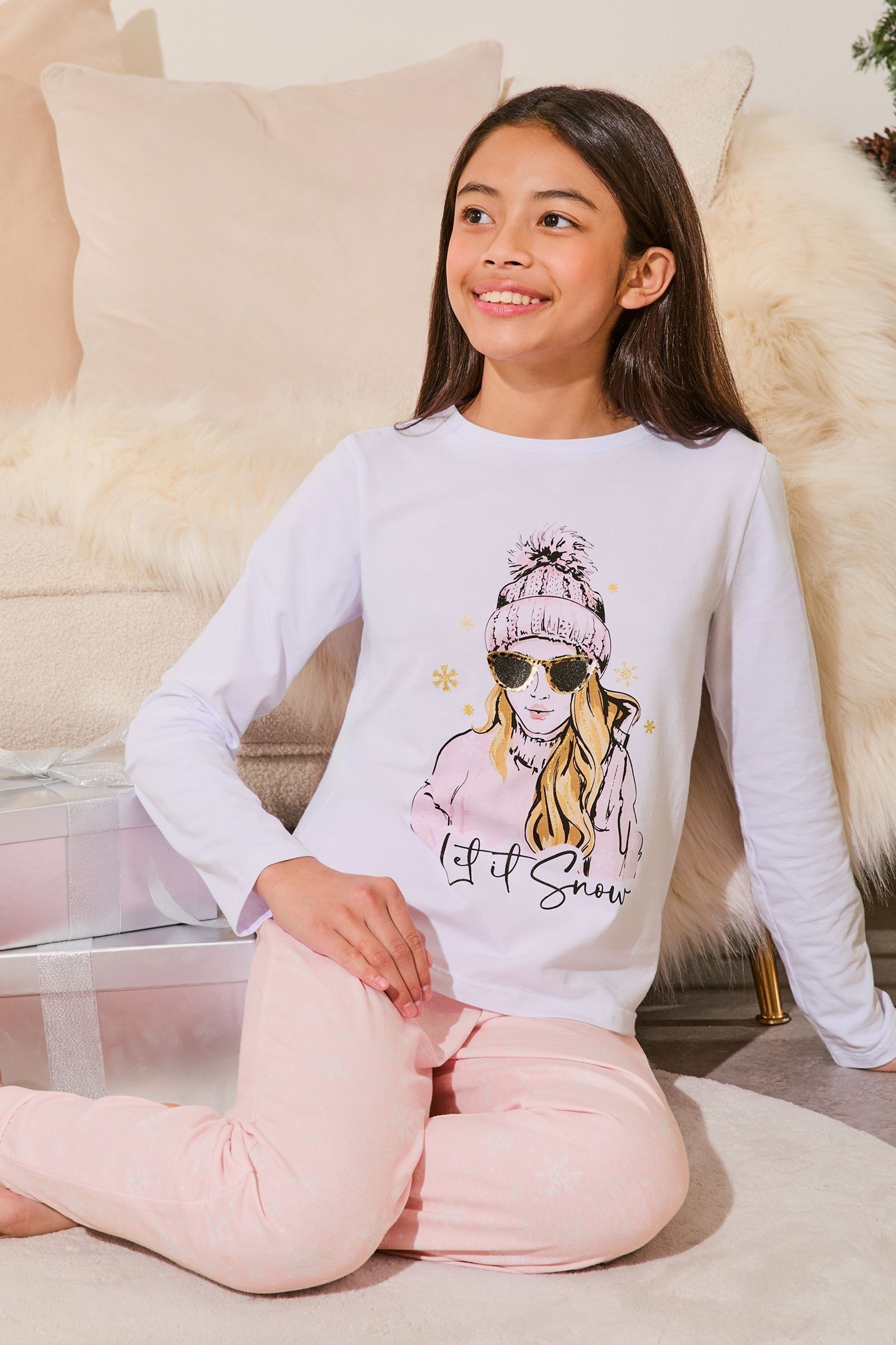 Buy Lipsy White Pink Christmas Jersey Pyjamas Trousers Set From 3 16yrs from Next Malta