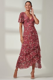 Jolie Moi Red Daleysa Frill Hem Mesh Maxi Dress - Image 3 of 6