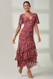 Jolie Moi Red Daleysa Frill Hem Mesh Maxi Dress - Image 5 of 6