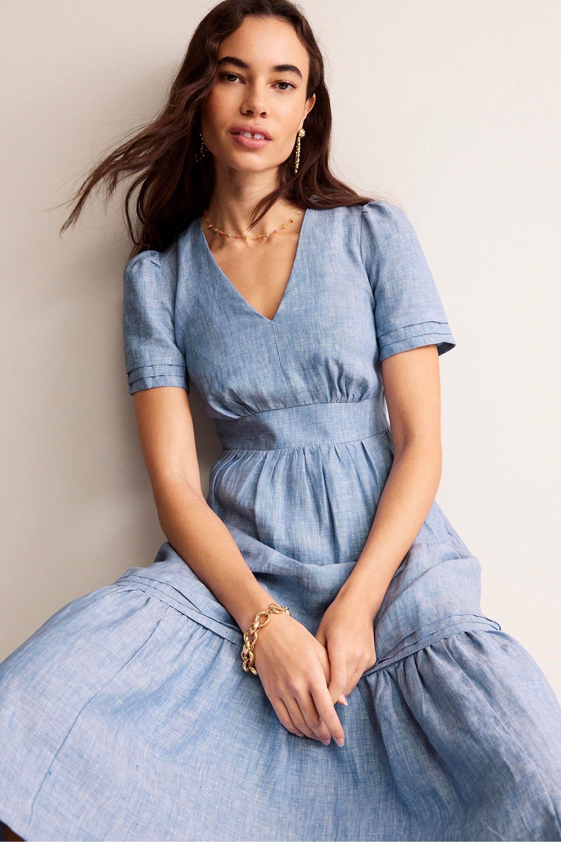 Buy Boden Blue 100 Cotton Eve Linen Midi Dress from Next Canada