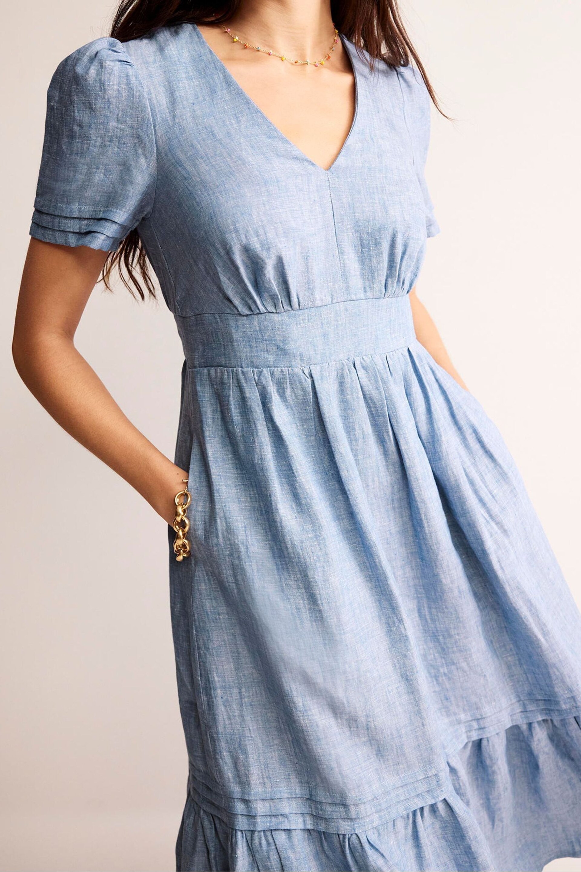 Boden Blue Eve Linen Midi Dress - Image 3 of 5