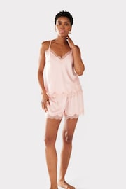 Chelsea Peers Pink Satin Lace Trim Cami Short Pyjama Set - Image 1 of 5