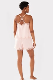 Chelsea Peers Pink Satin Lace Trim Cami Short Pyjama Set - Image 3 of 5