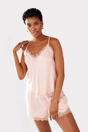 Chelsea Peers Pink Satin Lace Trim Cami Short Pyjama Set - Image 4 of 5