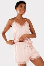 Chelsea Peers Pink Satin Lace Trim Cami Short Pyjama Set - Image 5 of 5