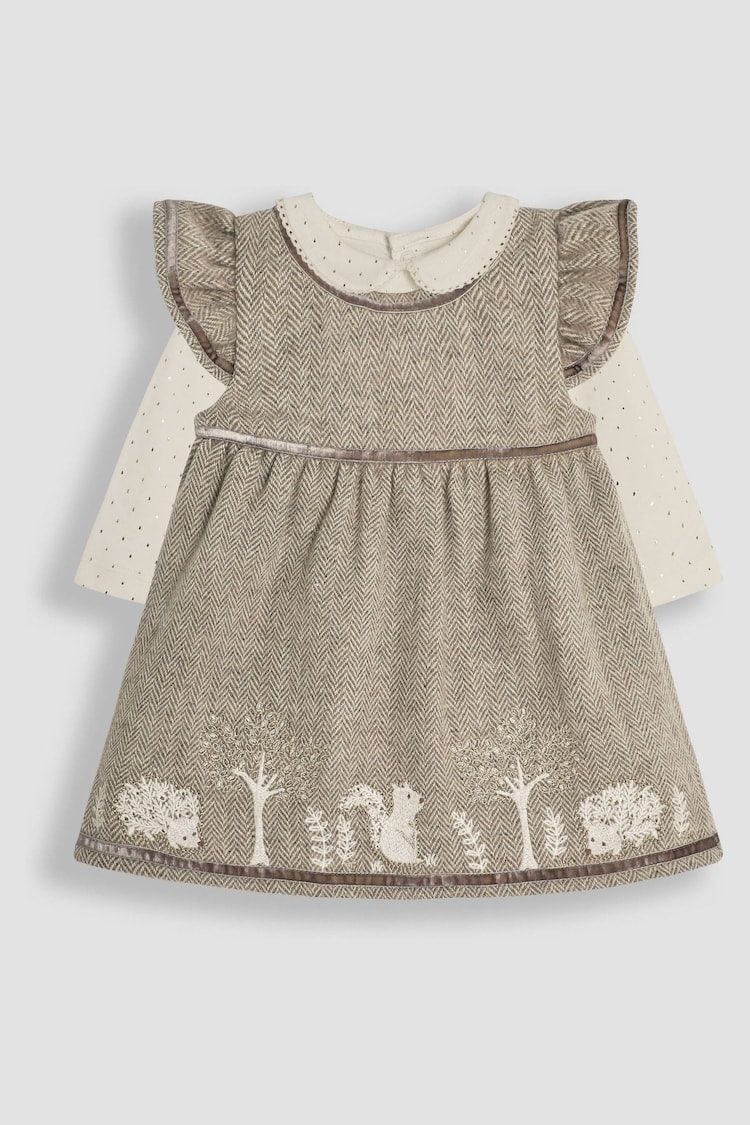 JoJo Maman Bébé Natural Woodland Embroidered Baby Dress & Body Set - Image 1 of 6