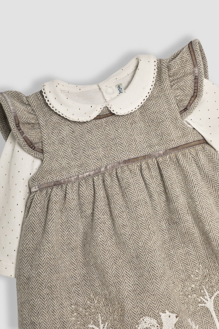 JoJo Maman Bébé Natural Woodland Embroidered Baby Dress & Body Set - Image 6 of 6