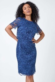 Roman Blue Lace Overlay Stretch Dress - Image 1 of 5