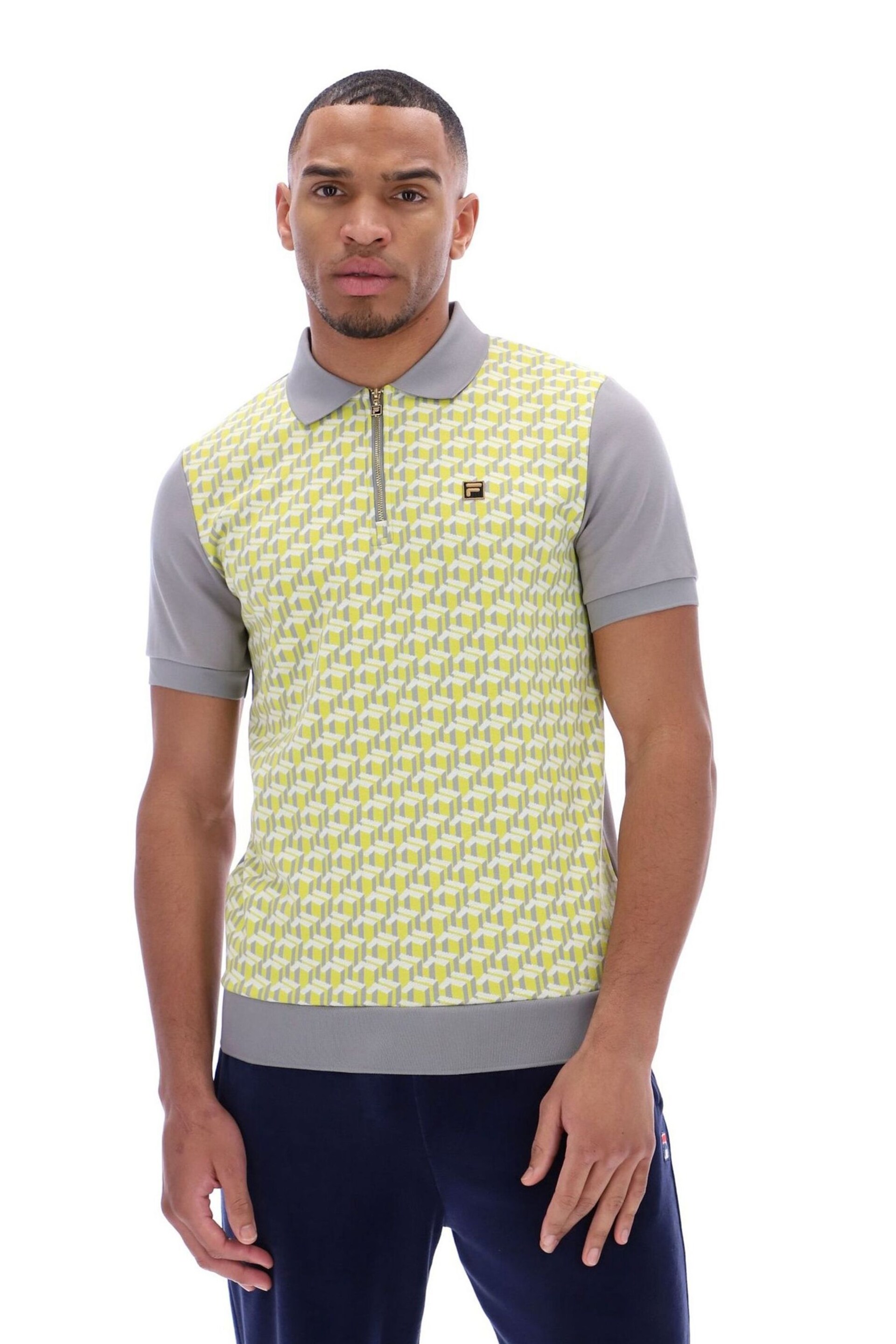 Fila Grey Axel Geo Jacquard Polo Shirt - Image 4 of 5