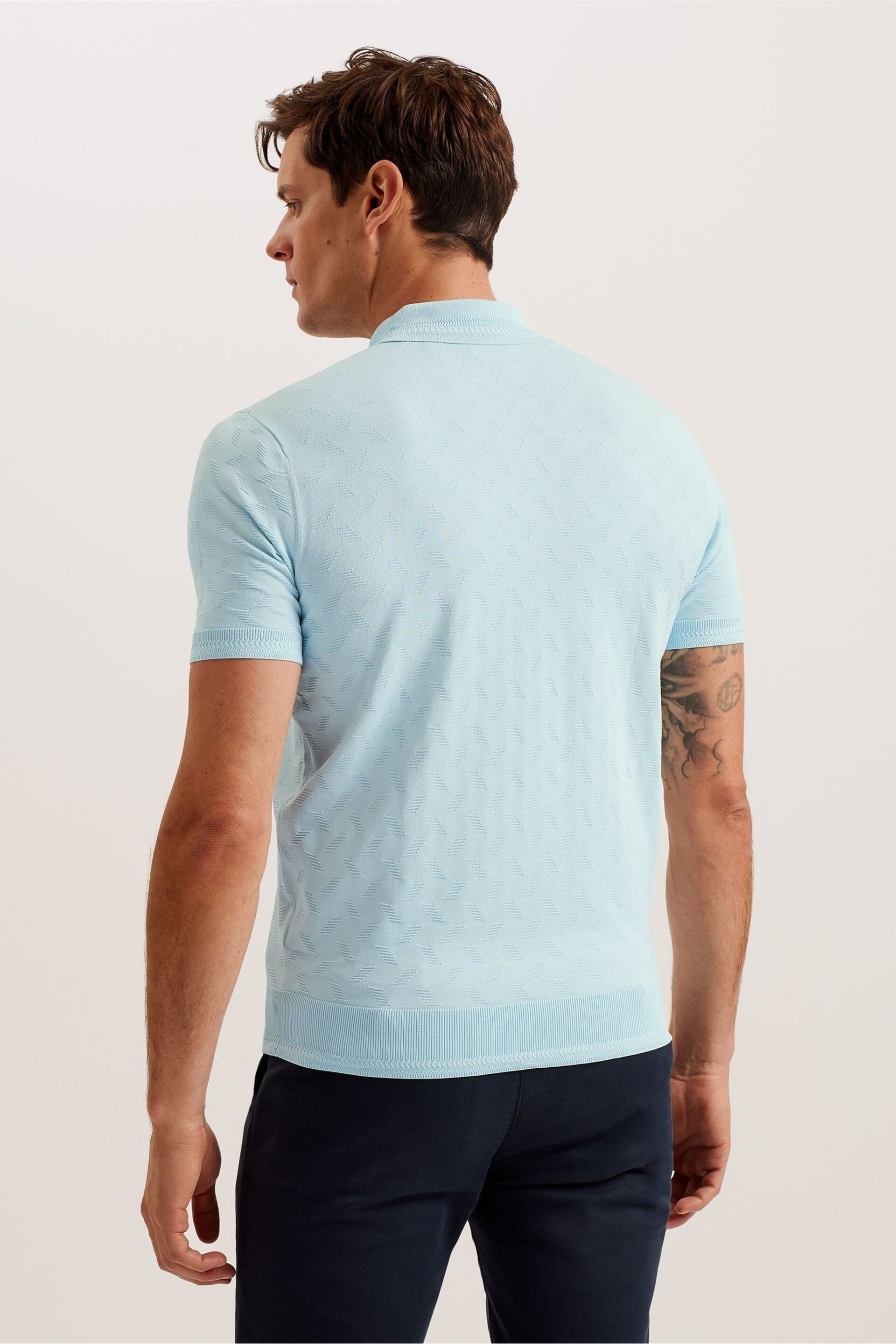 Ted Baker Blue Palton Regular Short Sleeve Textured Polo Shirt - Image 2 of 6