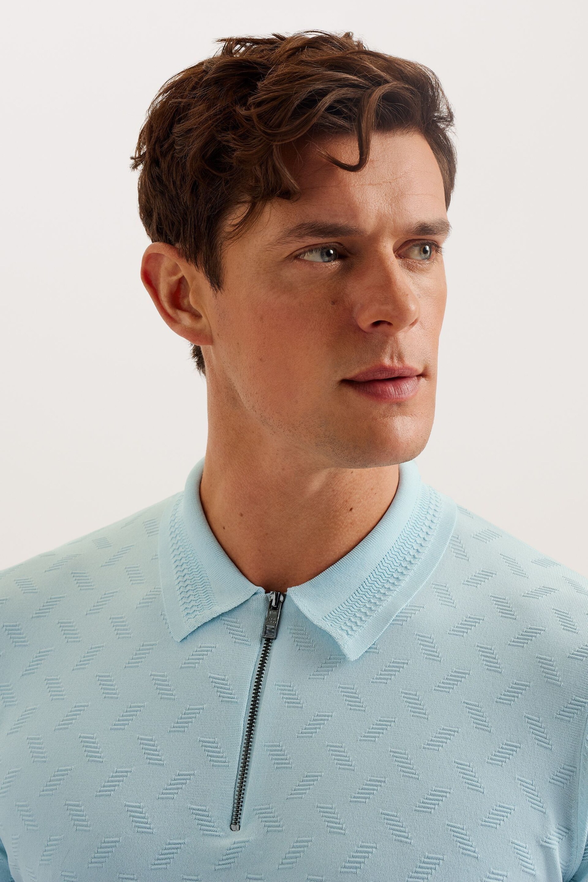 Ted Baker Blue Palton Regular Short Sleeve Textured Polo Shirt - Image 4 of 6