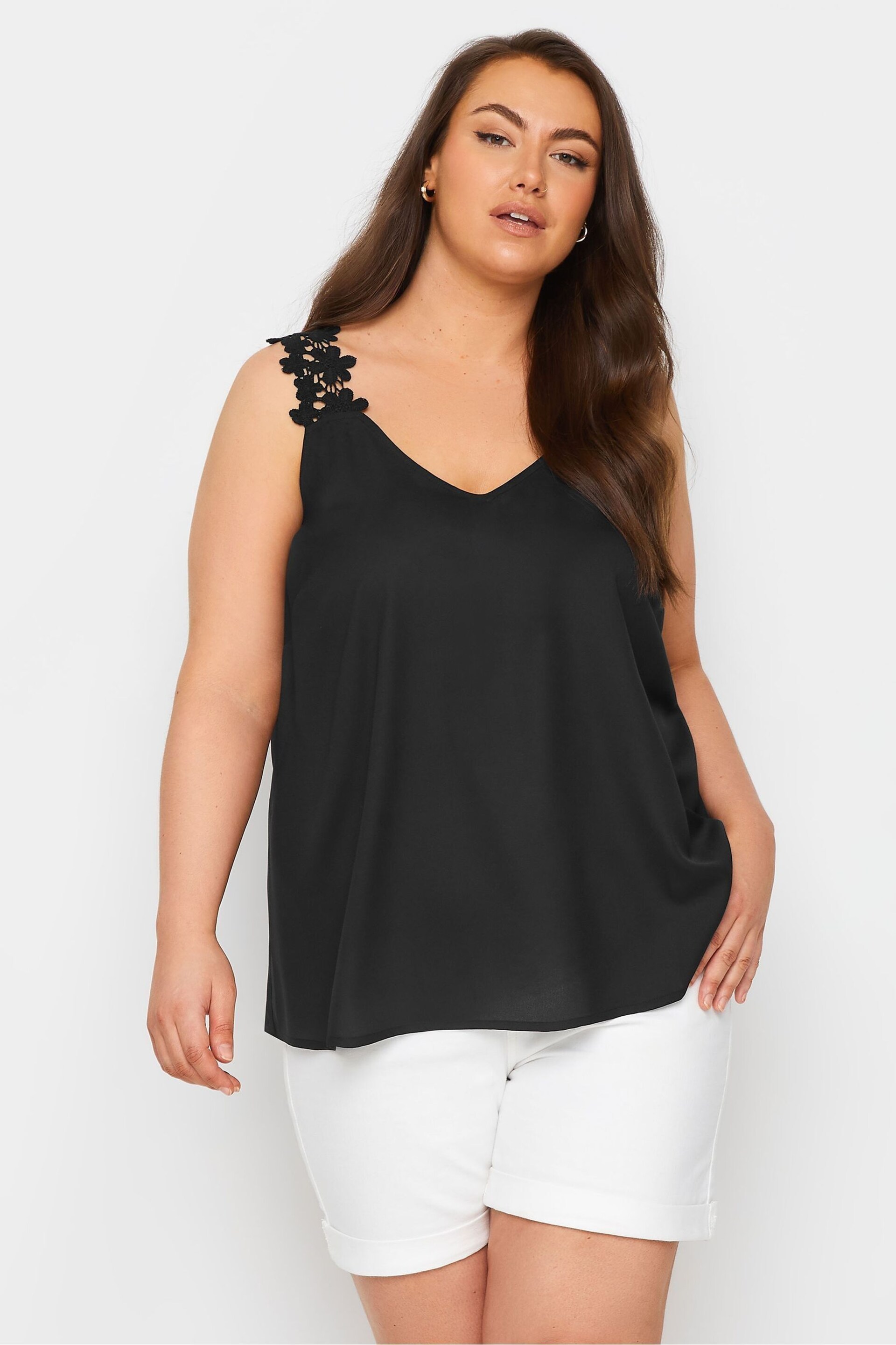 Yours Curve Black Trim Cami - Image 1 of 5