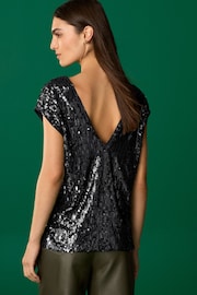 Black Sequin V-Neck Sleeveless Top - Image 2 of 7