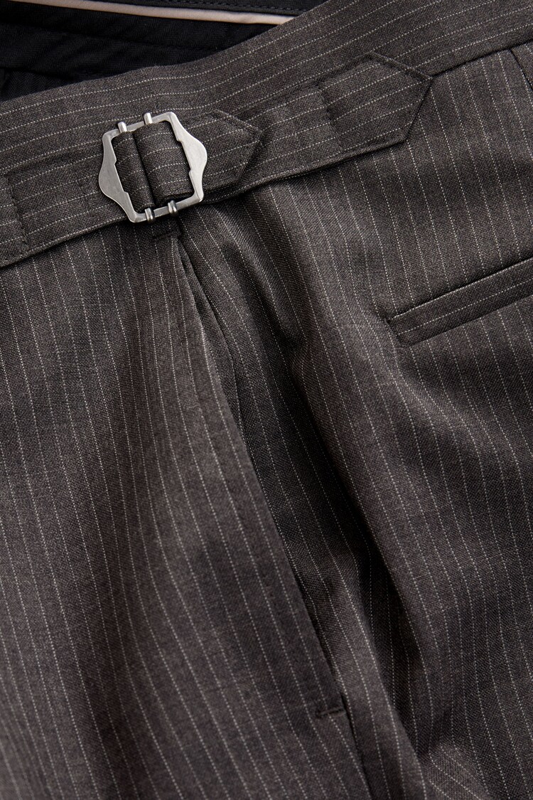 Brown Stripe Side Adjuster Wool Trousers - Image 4 of 4