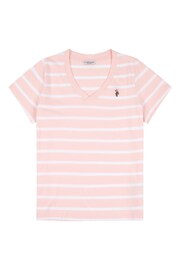 U.S. Polo Assn. Regular Fit Womens Blue Slub Stripe V-Neck T-Shirt - Image 6 of 8