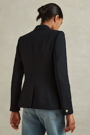 Reiss Navy Tally Tailored Fit Textured Double Breasted Blazer - Image 5 of 6