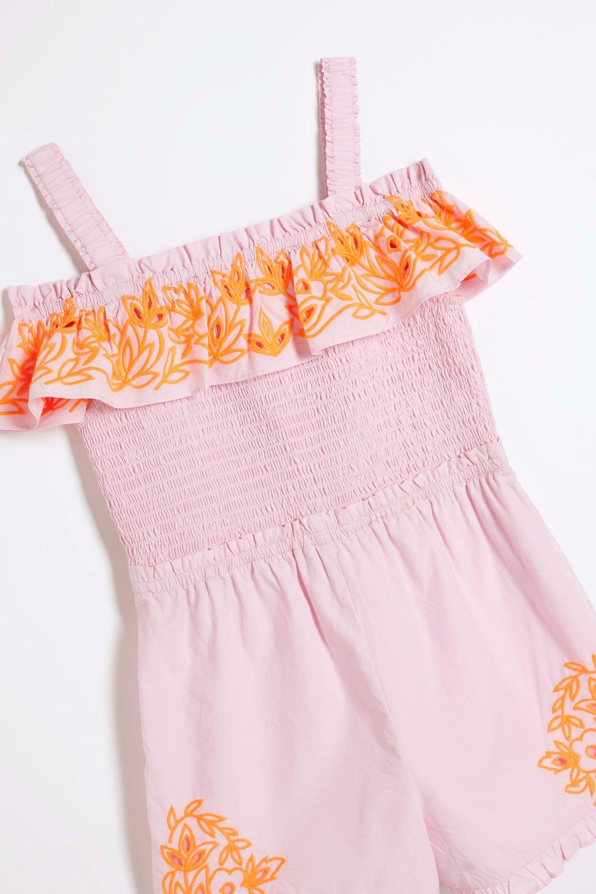 River Island Pink Girls Cutwork Playsuit - Image 2 of 4