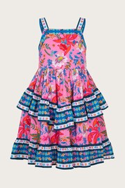 Monsoon Pink Tropical Print Tiered Dress - Image 1 of 4