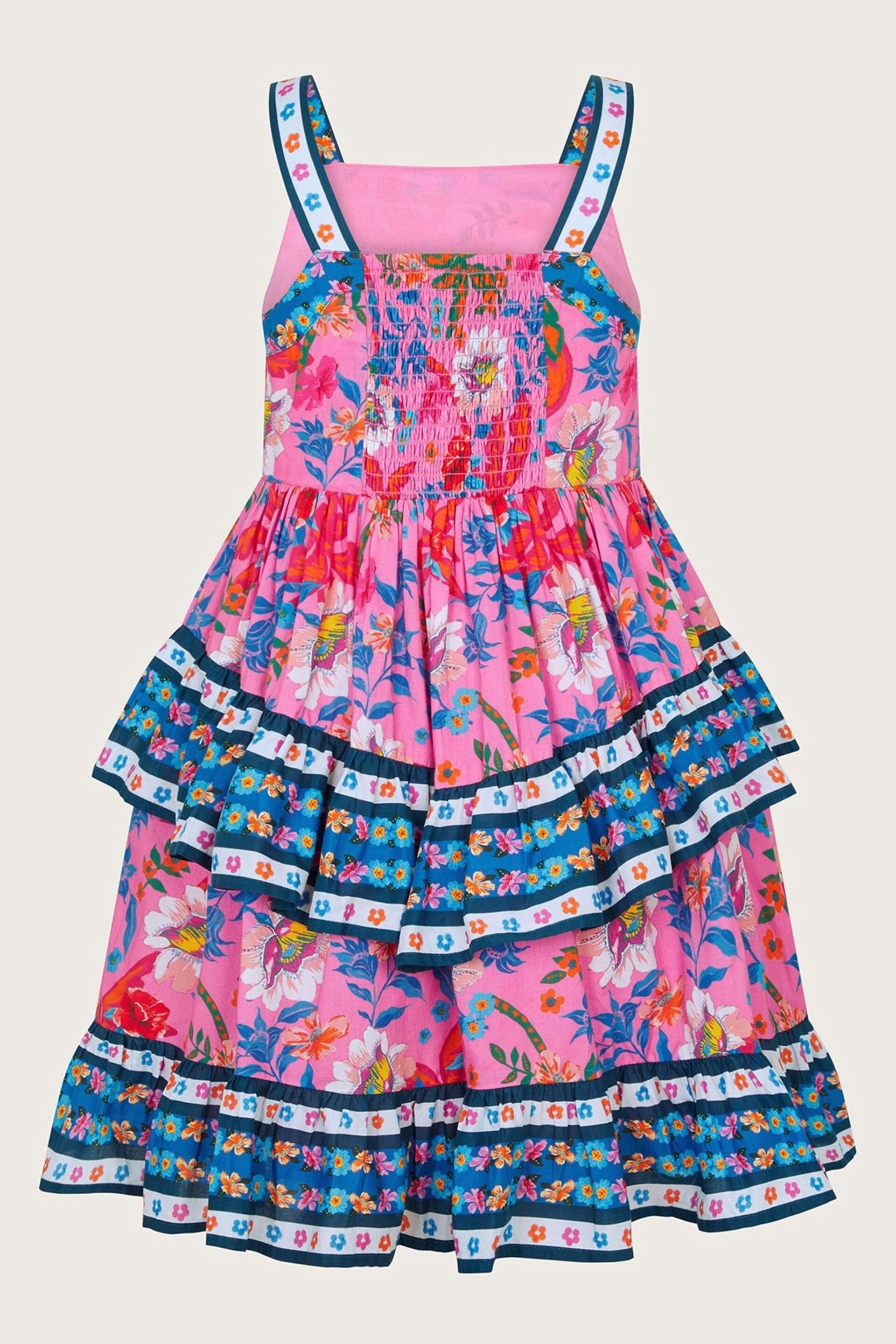 Monsoon Pink Tropical Print Tiered Dress - Image 2 of 4