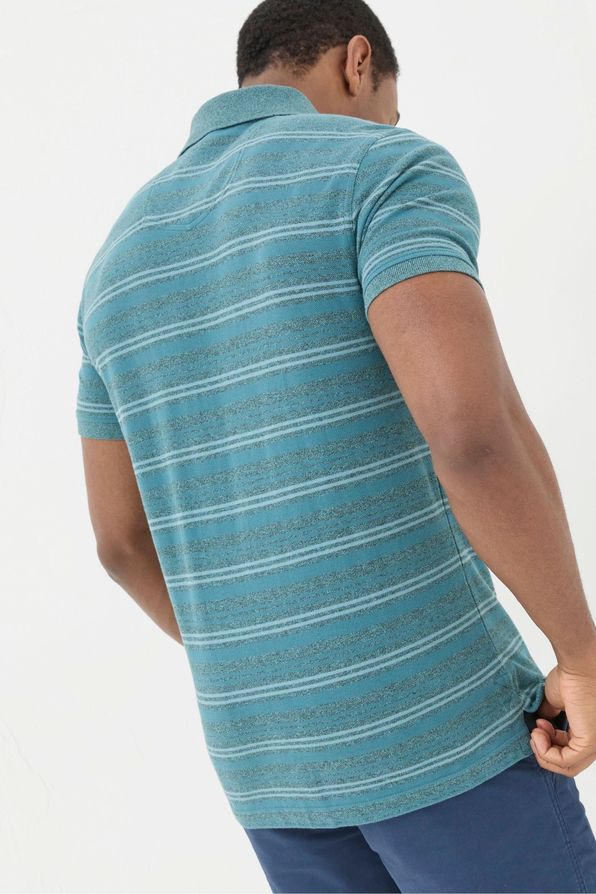 FatFace Blue Stripe Pique Polo Shirt - Image 5 of 8
