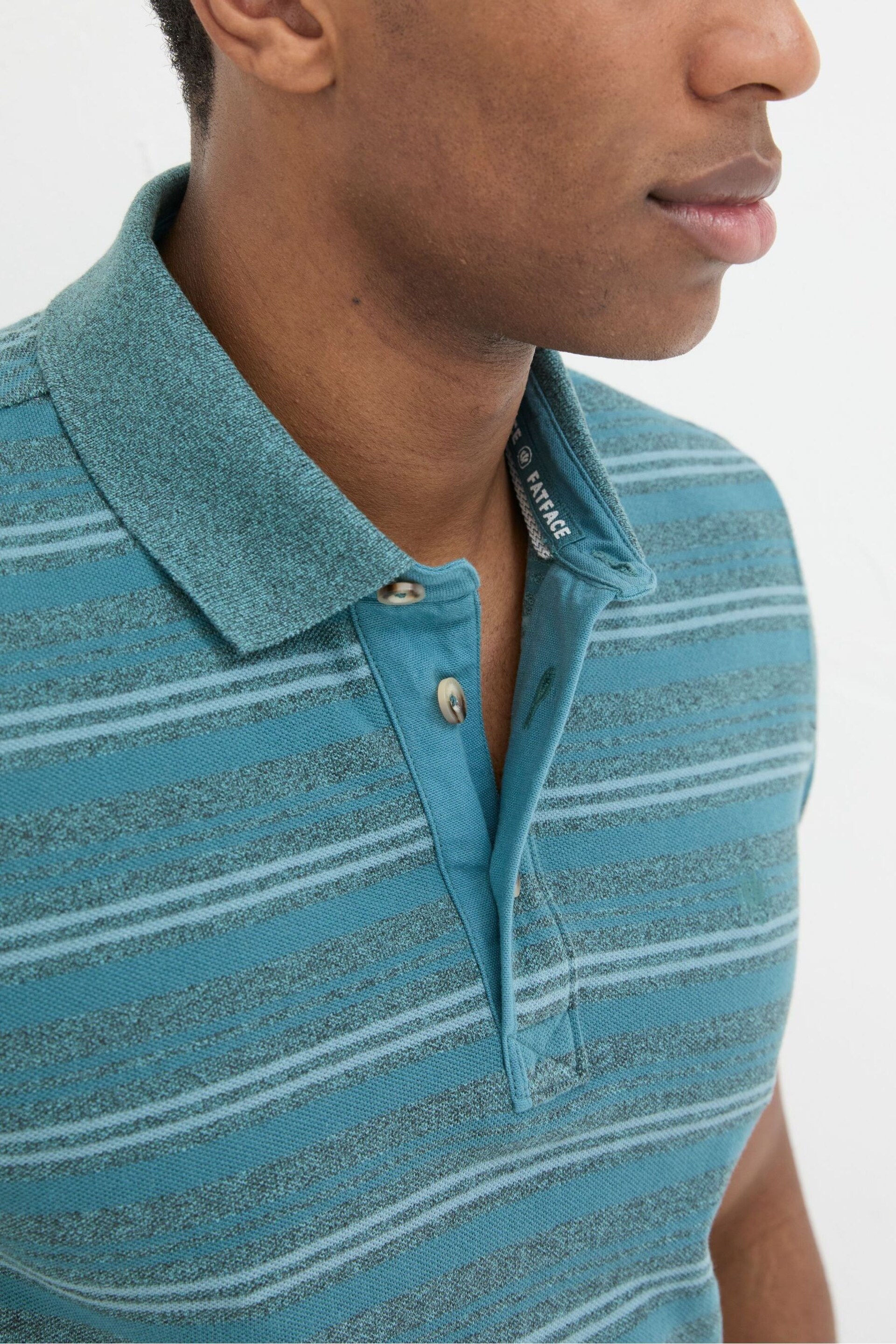 FatFace Blue Stripe Pique Polo Shirt - Image 7 of 8