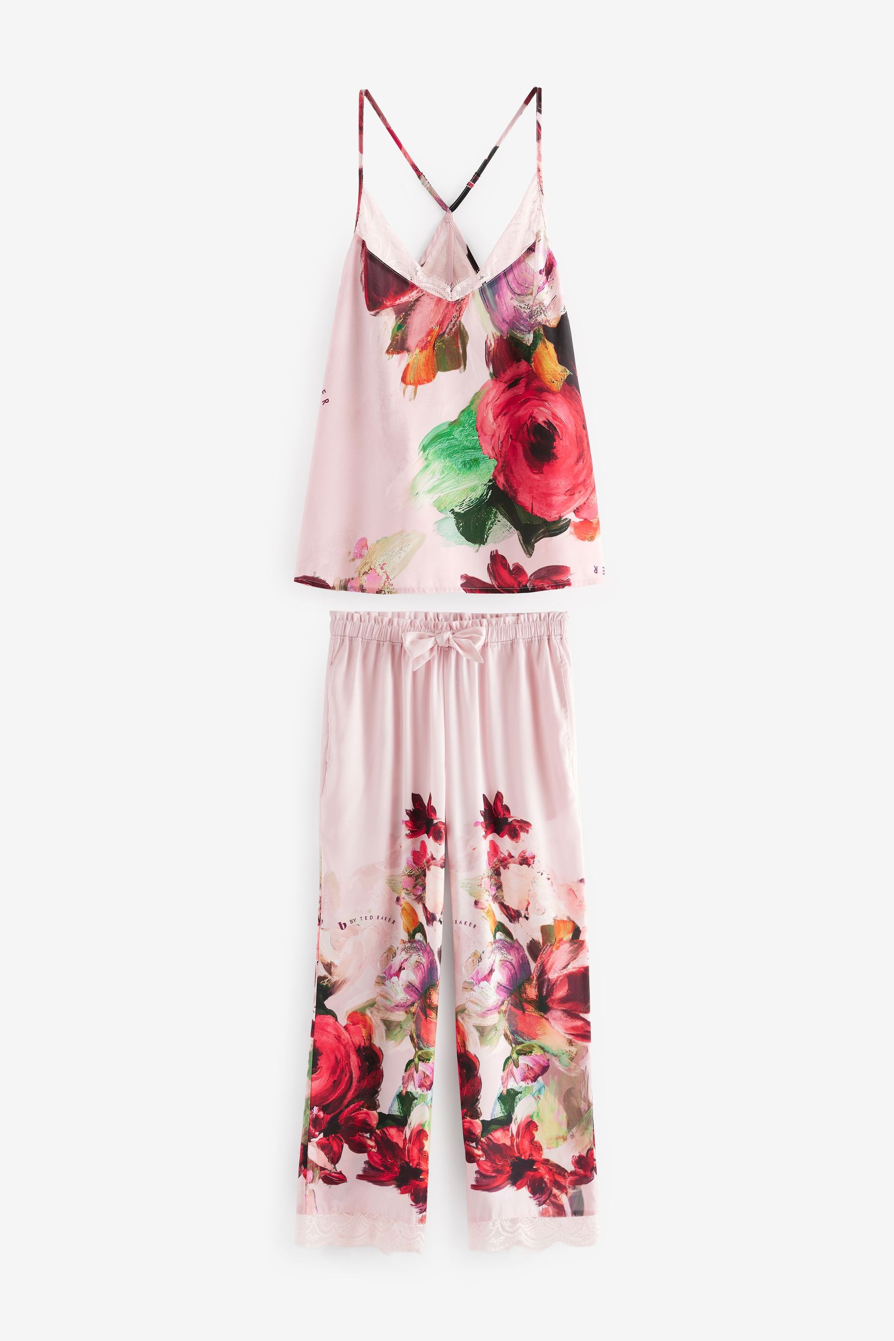 B by Ted Baker Pink Floral Satin Cami Pyjama Set 8 Womens