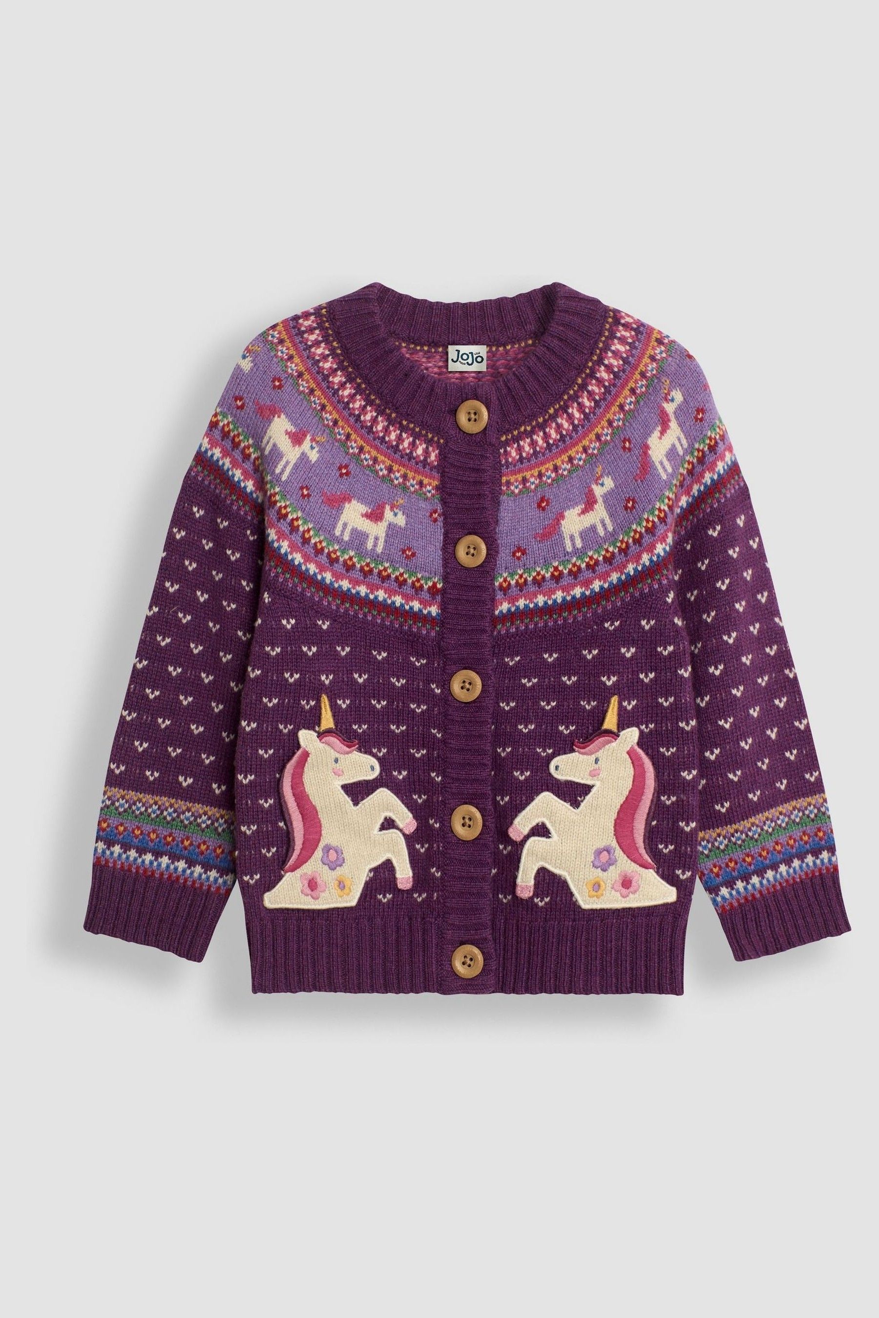 Buy JoJo Maman Bebe Purple Unicorn Knit Fair Isle Cardigan from the Next UK online shop