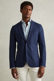 Reiss Bright Indigo Melange Midnight Wool-Silk Single Breasted Twill Blazer - Image 3 of 7