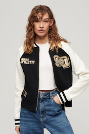 Superdry Black College Graphic Jersey Bomber Jacket - Image 1 of 4