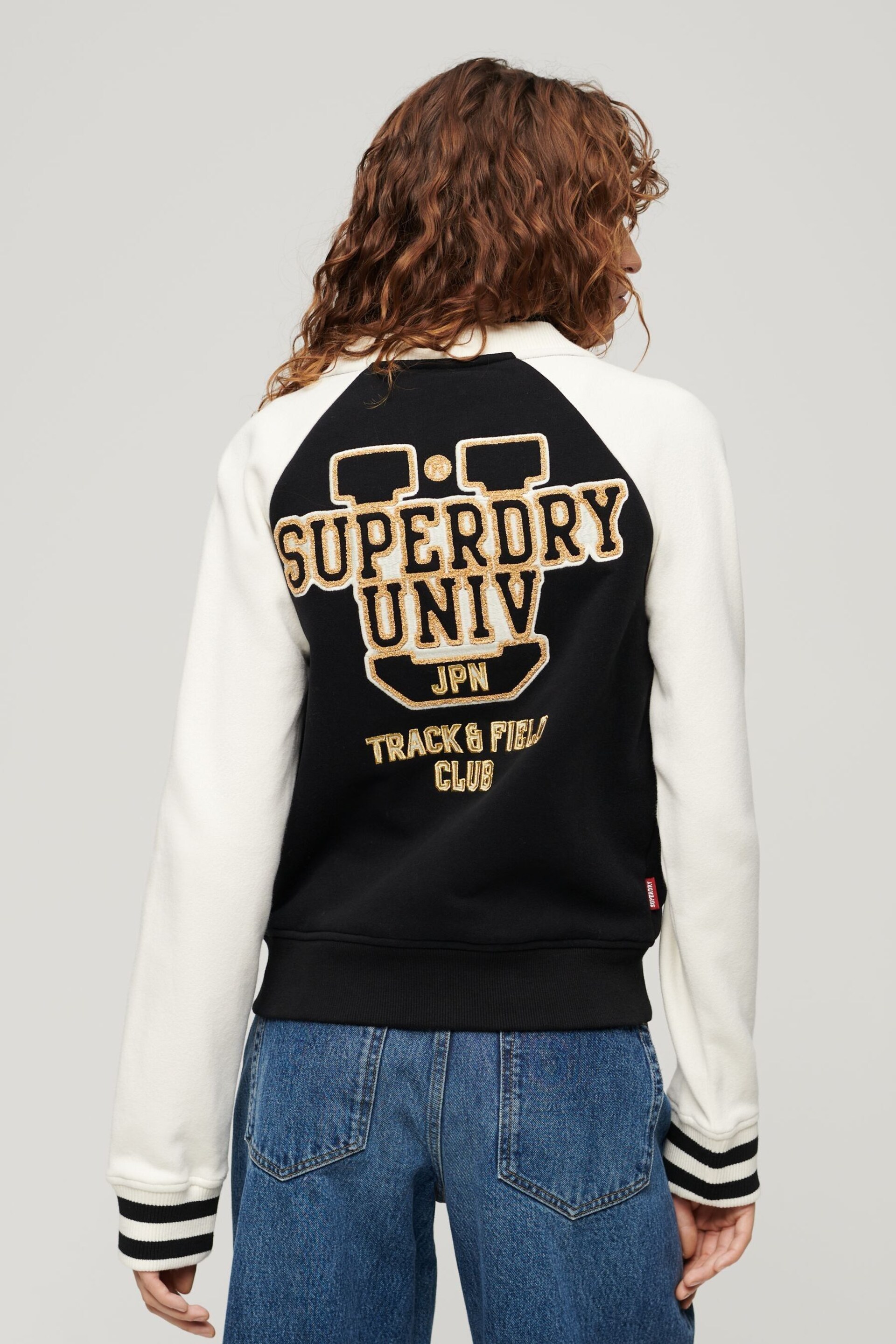 Superdry Black College Graphic Jersey Bomber Jacket - Image 2 of 4