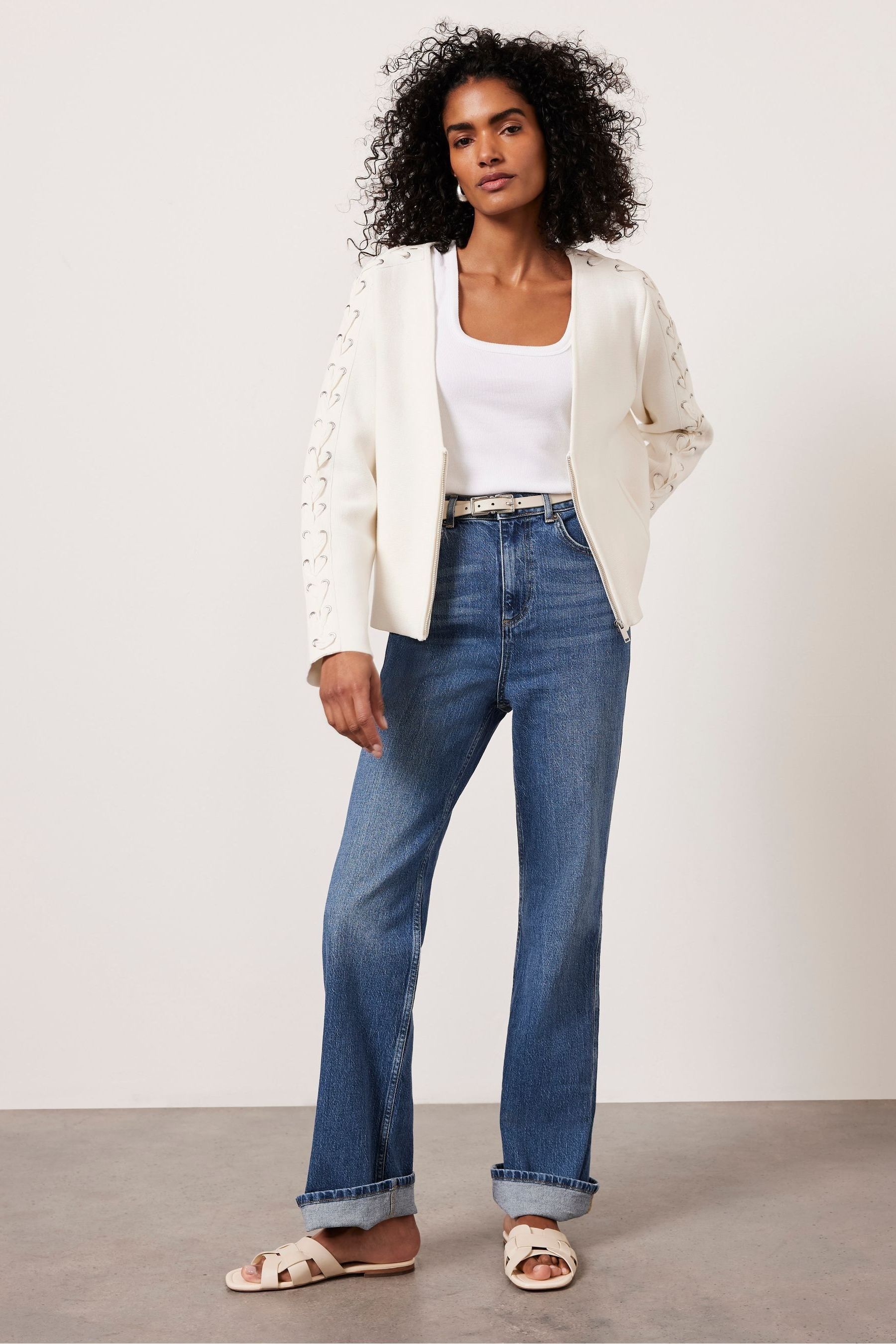 Buy Mint Velvet White Cotton Biker Cardigan from Next Luxembourg
