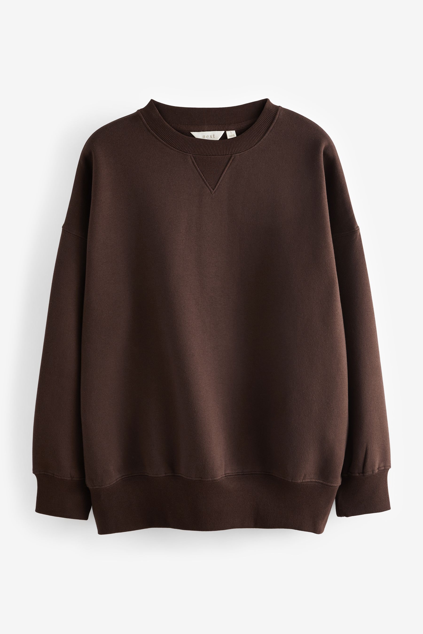 Buy Brown Chocolate Oversized Relaxed Fit Heavyweight Brushed Longline Crew Neck Sweatshirt from Next Oman