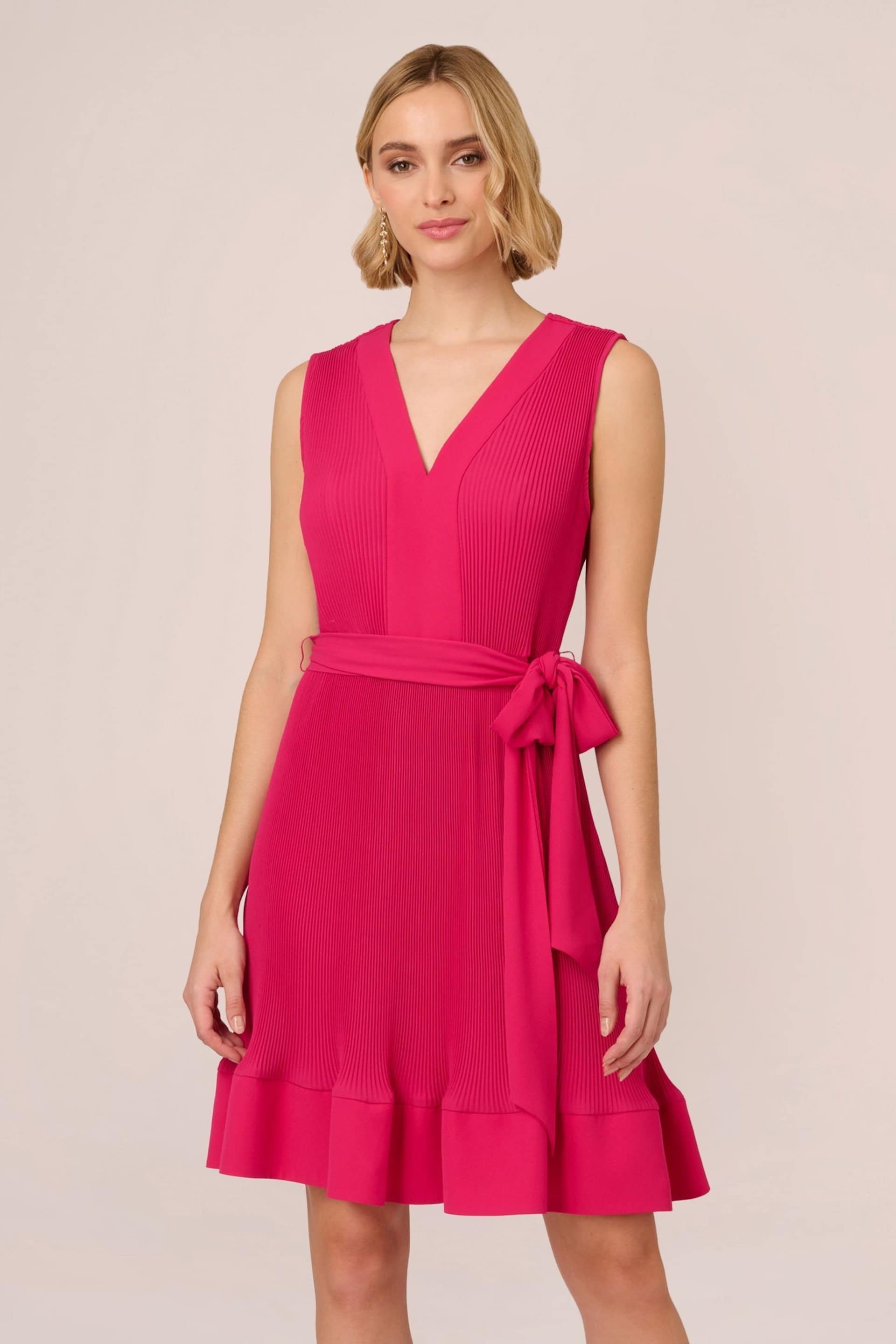 Adrianna Papell Pink Pleated Short Dress - Image 1 of 7