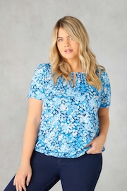 Live Unlimited Blue Curve Floral Jersey Keyhole Top - Image 2 of 6